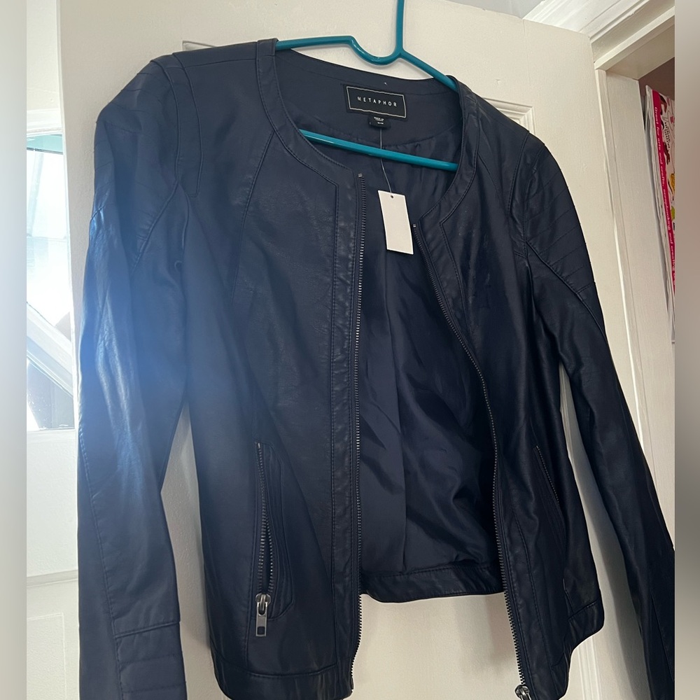 Metaphor Leather Jacket in Navy Blue